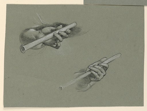 studies of two hands holding flutes (?)