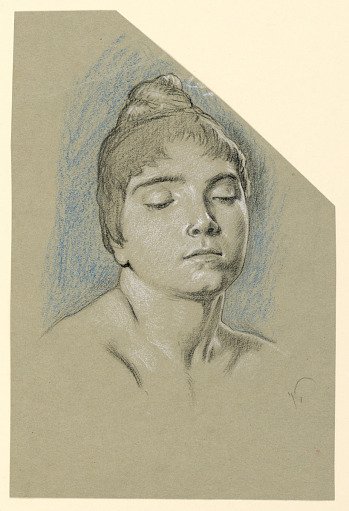 Portrait Sketch of a Young Woman with Closed Eyes