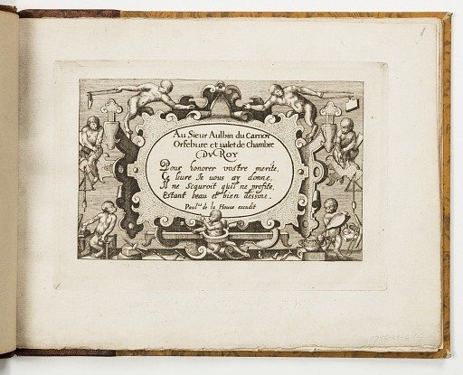 Dedication plate, from Livre de bijouterie (Book of Designs for Goldsmiths and Jewelers)