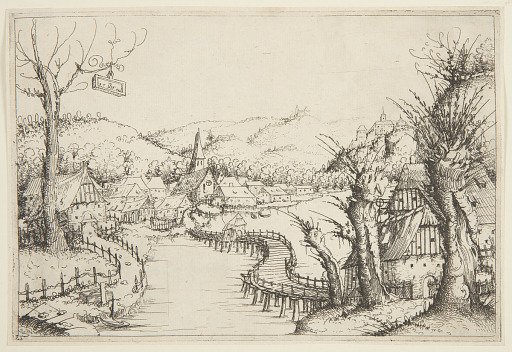 Landscape with a winding wooden Bridge