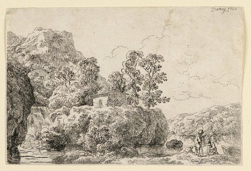 Landscape with House Near a Waterfall