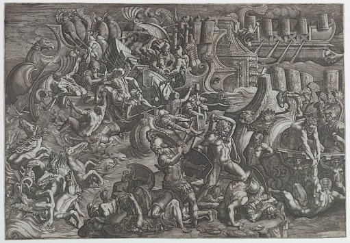 Naval Battle Between Greeks and Trojans