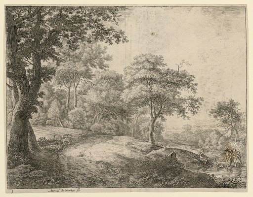 Landscape With Two Figures Wading a Stream