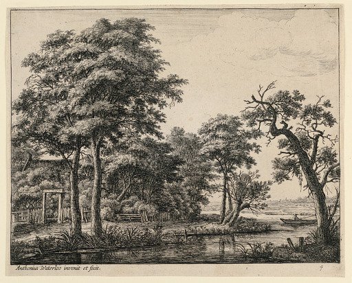 Wooded Landscape With a Stream and Fisherman