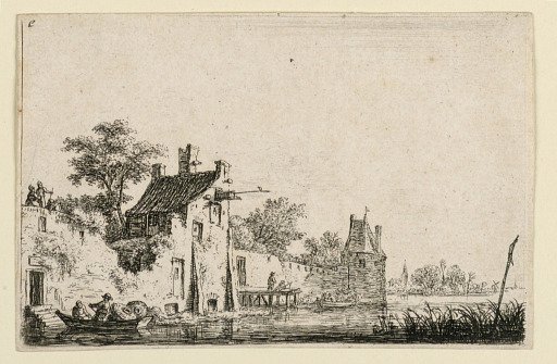 A Wall With Two Towers at the Edge of a Stream