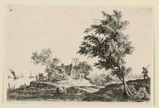 Cottage on a Low Embankment Near an Open Body of Water