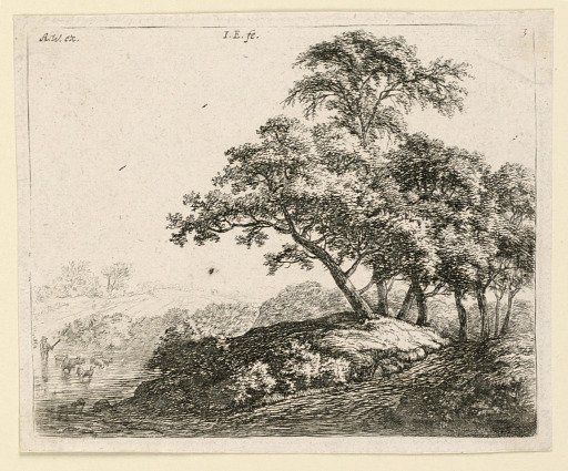 Large Trees on a Road; Sheep Crossing a Stream