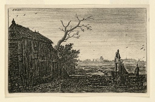 Cottage Near Mud Flats, With Distant Village In the Evening
