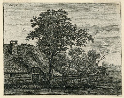 Thatched Cottage by a Swamp in the Evening Light