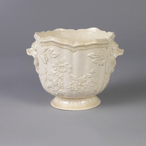 Cachepot with Flower Motif and Animal Mask Handles