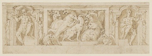Frieze, Combat of Animals, preparatory drawing for fresco at the Palazzo Borri, Parma