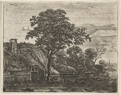 Thatched Cottage by a Swamp in Evening Light