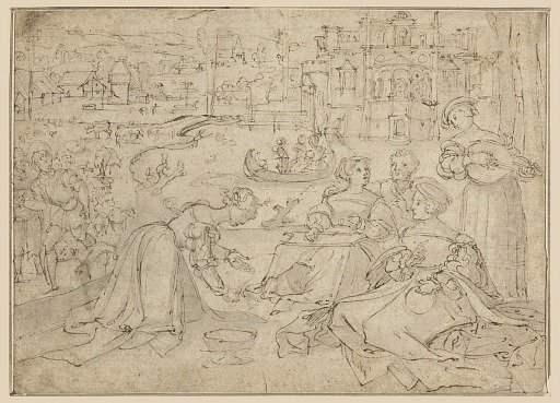 Recto: The Month of April (Figures in a park near a castle); Verso: Youth from The Three Ages of Man (?)(Merry-makers)