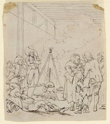 Derelict group around a fire