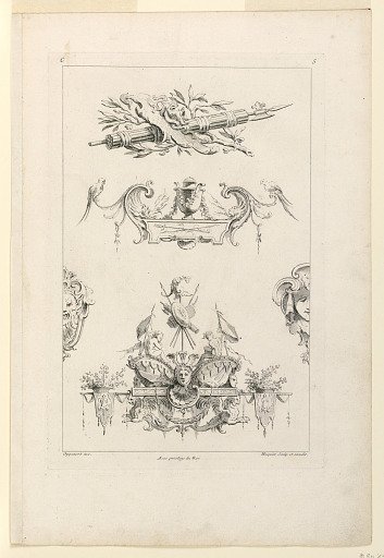 Page Five from "Toisieme Livre Contenant Des Frises ou Paneaux en Longueur Inventés Par G. M. Oppenort Architecte du Roi et Gravés par Huquier"