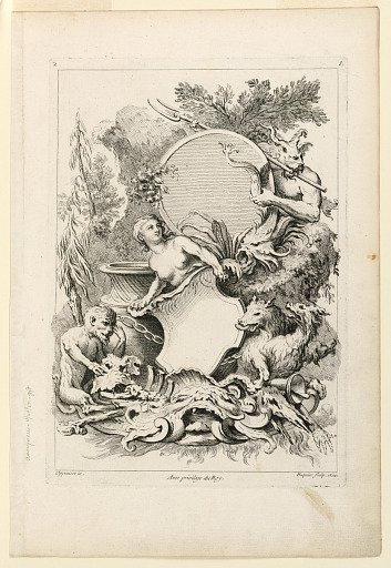 Page Two from "Premier Livre De Differents morceaux A l'Usage de tous ceux qui s'appliquent aux beuax Arts Inventé Par G.M. Oppenort Architecte du Roy Et Gravé par Huquier," Serie A (Moyen Oppenord)