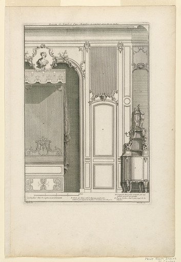 Dessin de Lambris d'une chambre a coucher avec lit en niche