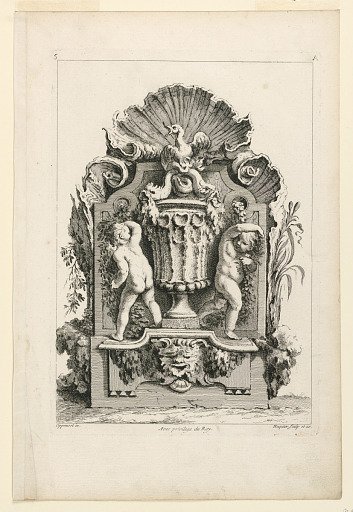 Page Five from "Premier Livre De Differents morceaux A l'Usage de tous ceux qui s'appliquent aux beuax Arts Inventé Par G.M. Oppenort Architecte du Roy Et Gravé par Huquier," Serie A (Moyen Oppenord)
