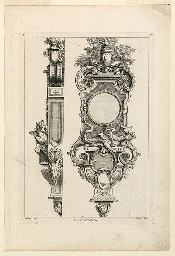 Page Three from "Second Licre Contenant Differens Desseins de Pendules Inventés par G. M. Oppenort Architecte du Roi et Gravés par Huquier"