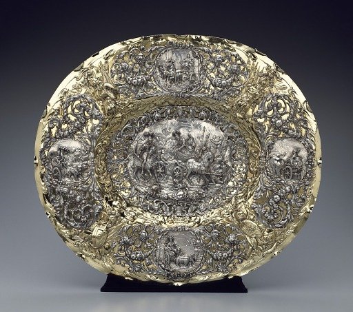 Charger with Alexander the Great Defeating Darius Surrounded by the Four Continents