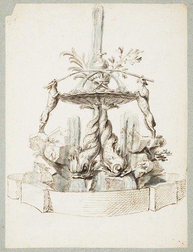 Design for a Fountain Supported by Dolphins and Two Dogs