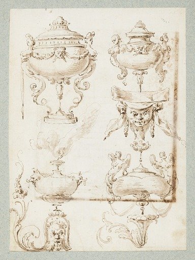 Four Incense Burners, a Bracket and an Ornemental Motif