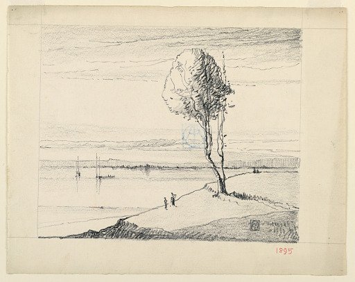 Hillside and Tree with Sailboats in Distance