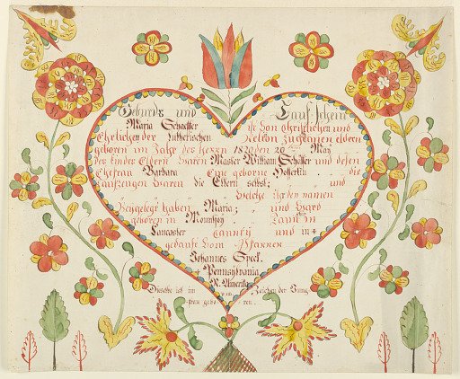 Fraktur: Baptismal Certificate of Maria Schaeffer