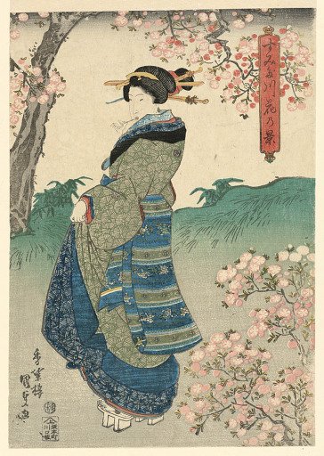 Woman viewing Cherry Blossoms on the Bank of the Sumida River (Sumidagawa hana no kei)