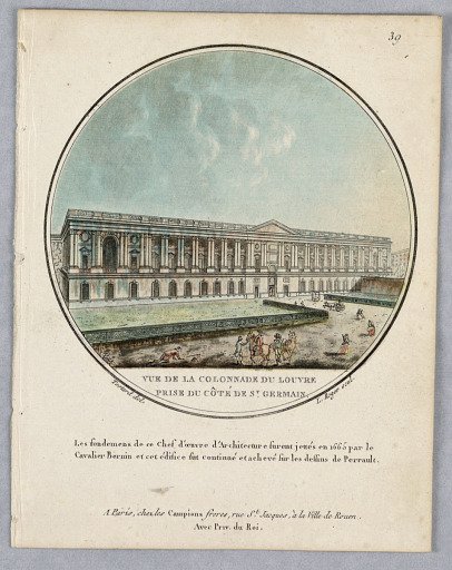 Le Louvre Colonnade, Facing Saint Germain, Plate 39 of Vues Pittoresques de Principaux édifices de Paris