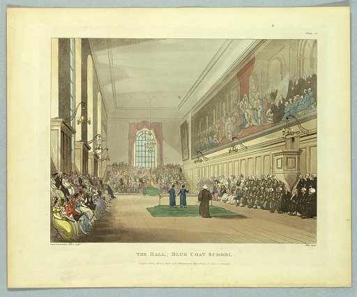 The Hall, Blue Coat School, from "Ackermann's Repository"