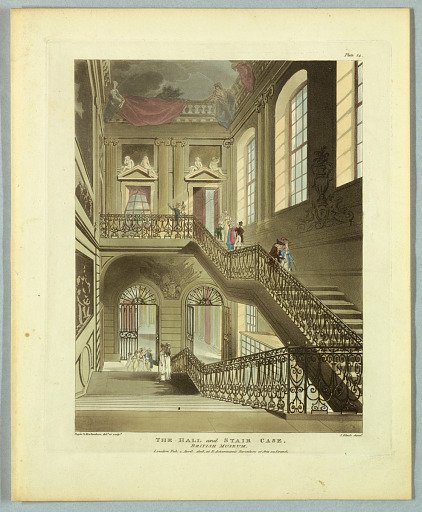 The Hall and Staircase, British Museum, from "Ackermann's Repository"