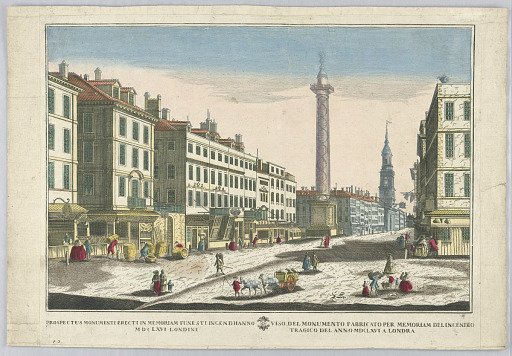 Peep-Show Print, Street Scene in London Showing the Monument Commemorating the Fire of 1666