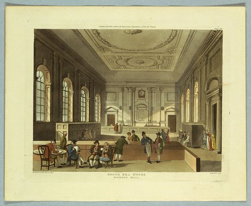 South Sea House Dividend Hall, from "Ackermann's Repository"