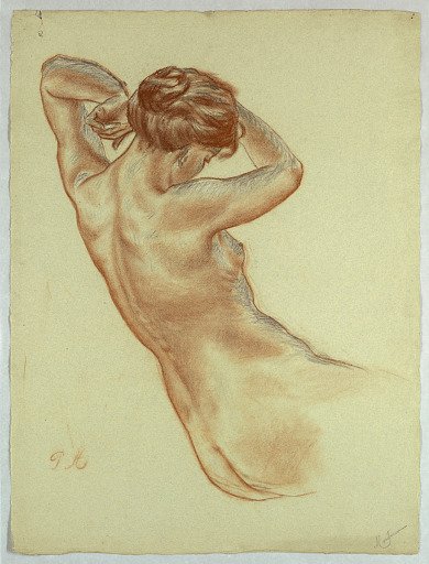 Half figure of a seated nude woman