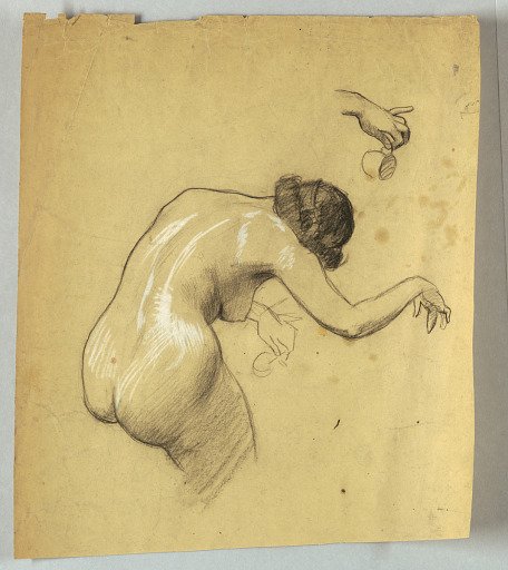 Study of Bending Nude Figure Holding Cup