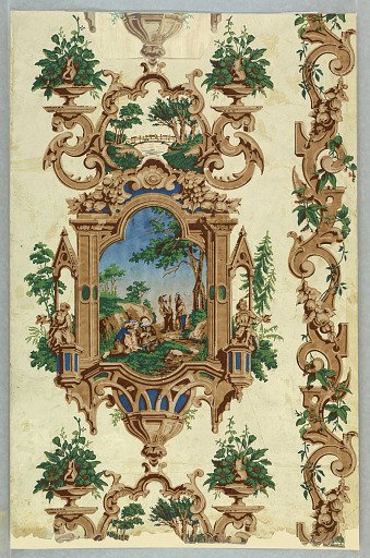 Gothic Revival design with landscape vignette