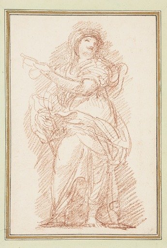 Standing female figure pointing