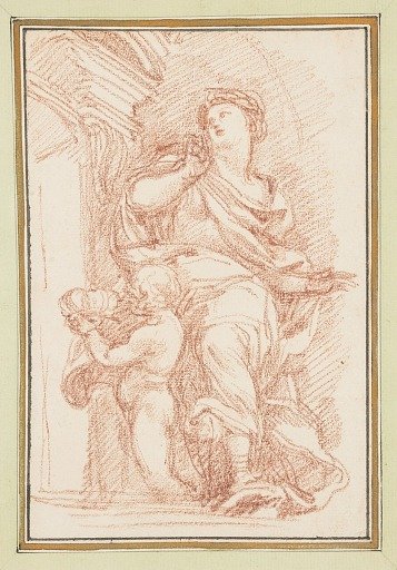 Standing figures with an arch and crown