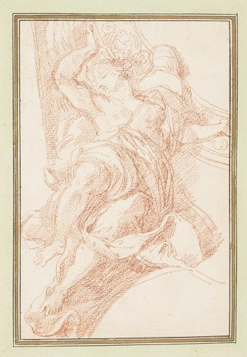 Ceiling detail of figure and decorative motif