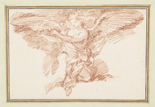 Kneeling winged figure holding a crown