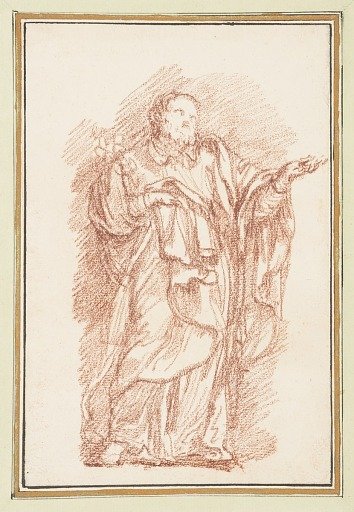Standing figure with palm facing up