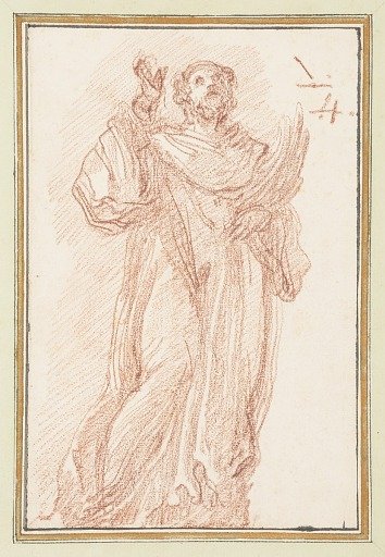 Standing figure with raised arm looking upward