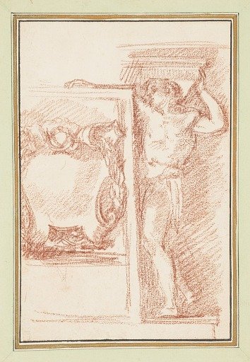 Male figure supporting slab; wall detail