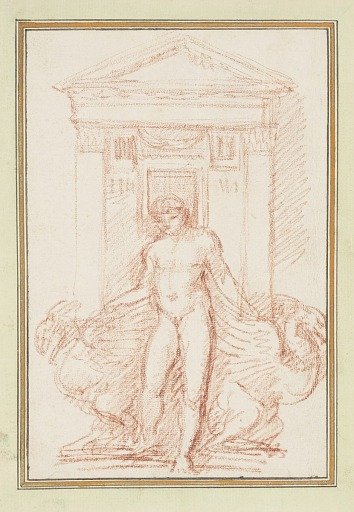Doorway with nude figure and winged creatures