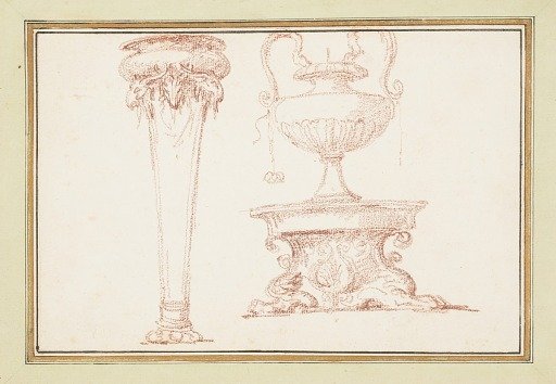 A Vase, and a Lamp on a Stand, in Dessins d'Ango Ornements et Architecture (Drawings of Ornaments and Architecture by Ango)