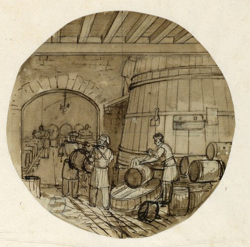Design for a Porcelain Plate, Brewery Interior for the Sevres Industrial Arts Service