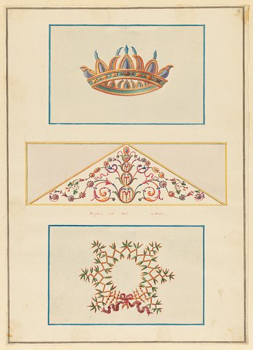 Ornament Design, Triangular Arabesque Panel between Roman Naval and Grass Crowns