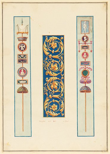 Ornament Design, Rinceau Panel between Roman Standards