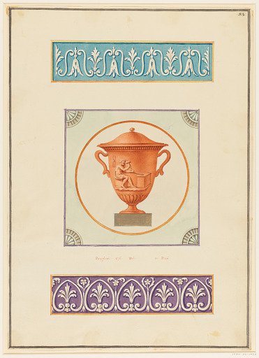 Ornament Design, Two Panels and Urn with Vulcan